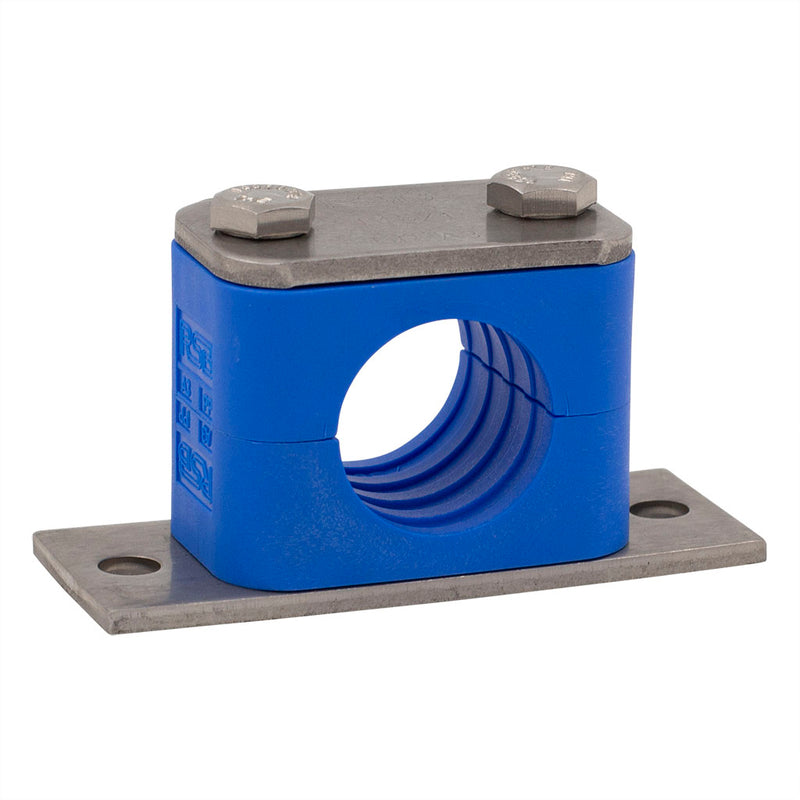 1/4" Tubing Clamp (0.25" I.D.) Elongated Blue Clamp 316 Stainless Steel Hardware